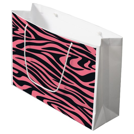 Roze en Zwarte Zebra Animal Print Gift Bag Groot Cadeauzakje (Voorkant Gekanteld)