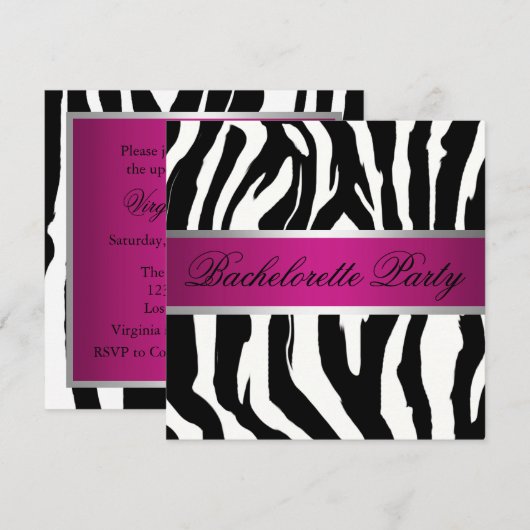 Roze en zwarte Zebra Bachelorette Party Kaart (Voorkant / Achterkant)