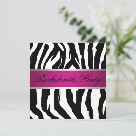 Roze en zwarte Zebra Bachelorette Party Kaart (Staand voorkant)