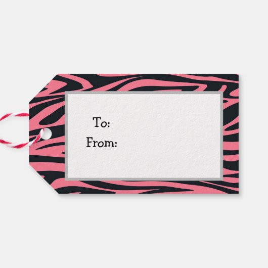Roze en zwarte Zebra dierenprint Cadeaulabel (Achterkant Horizontaal)