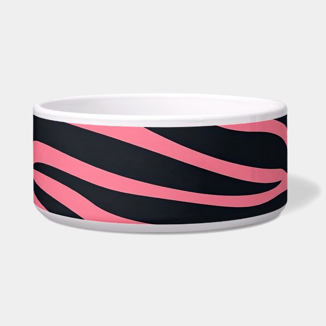 Roze en zwarte Zebra dierenprint Voerbakje (Voorkant)