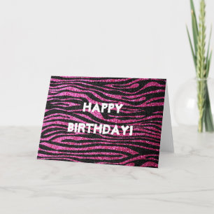 Roze en zwarte Zebra (faux glitter) Happy Birthday Kaart