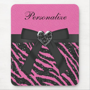 Roze en zwarte Zebra Gedrukte glitter & buis Muismat