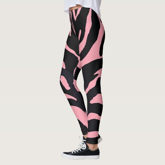 Roze en zwarte Zebra gestreepte Leggings (Links)