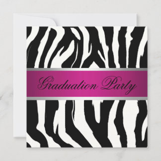 Roze en zwarte Zebra Graduation Party Kaart