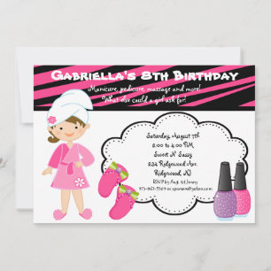 Roze en zwarte Zebra meisjes Spa Day Invite Kaart