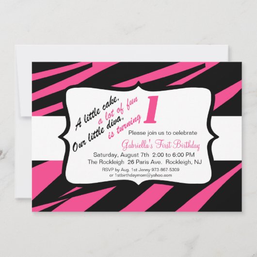 Roze en zwarte Zebra meisjes Uitnodigen Kaart (Voorkant)