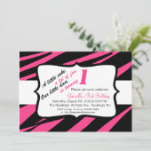 Roze en zwarte Zebra meisjes Uitnodigen Kaart (Staand voorkant)