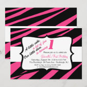 Roze en zwarte Zebra meisjes Uitnodigen Kaart (Voorkant / Achterkant)