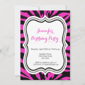 Roze en zwarte zebra mode, blije verjaardag kaart (Voorkant)