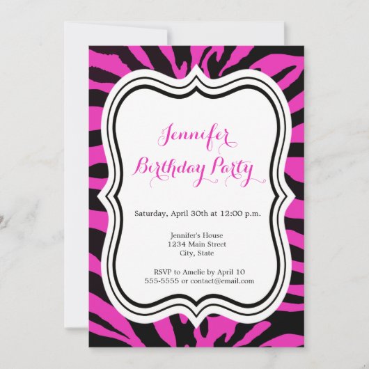 Roze en zwarte zebra mode, blije verjaardag kaart (Voorkant)