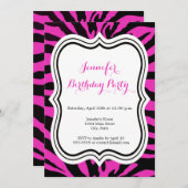 Roze en zwarte zebra mode, blije verjaardag kaart (Voorkant / Achterkant)
