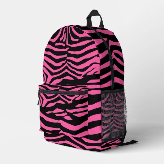 Roze en zwarte Zebra Pattern Bedrukte Rugzak (Achterkant Hoek Rechts)
