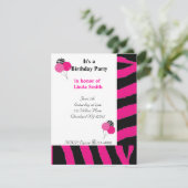 Roze en zwarte Zebra Pattern Birthday Invitation Kaart (Staand voorkant)