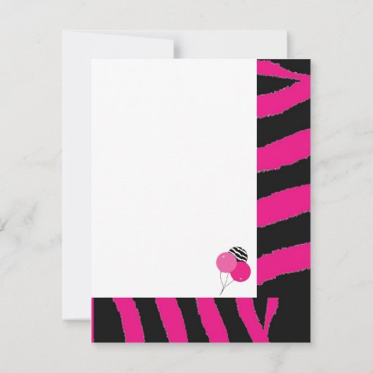 Roze en zwarte Zebra Pattern Birthday Invitation Kaart (Achterkant)