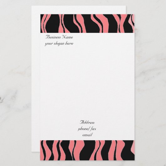 Roze en zwarte Zebra Pattern Briefpapier (Voorkant / Achterkant)