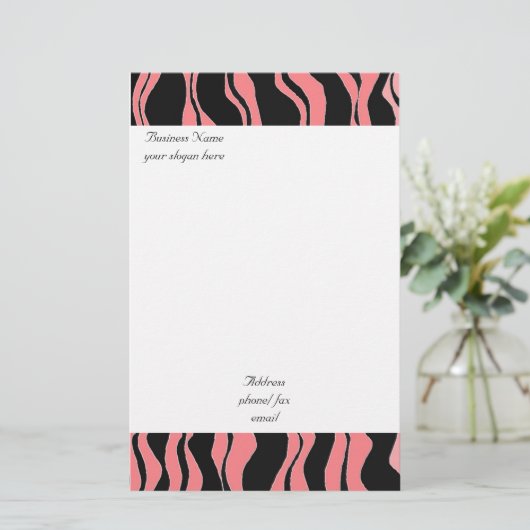 Roze en zwarte Zebra Pattern Briefpapier (Staand voorkant)