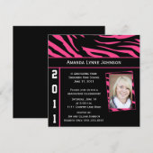 Roze en zwarte zebra print Afstuderen uitnodiging (Voorkant / Achterkant)