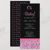 Roze en zwarte zebra Print Baby shower Kaart (Voorkant / Achterkant)