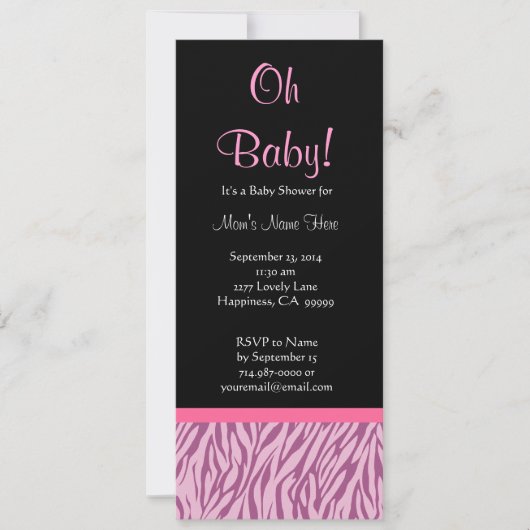 Roze en zwarte zebra Print Baby shower Kaart (Voorkant)