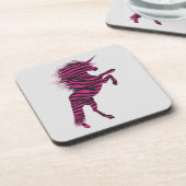 Roze en zwarte zebra Print Unicorn Bier Onderzetter (Linkerzijde)