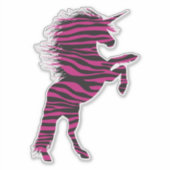 Roze en zwarte zebra Print Unicorn Sticker (Voorkant)