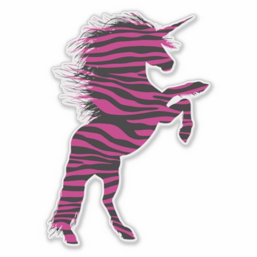 Roze en zwarte zebra Print Unicorn Sticker (Voorkant)