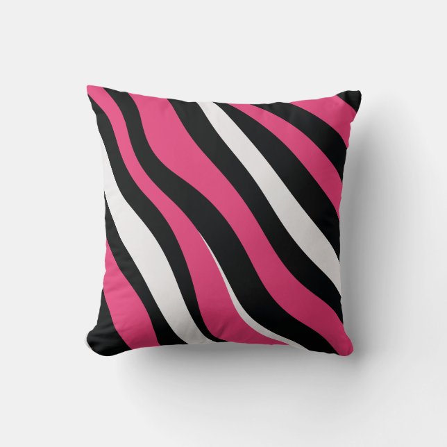 Roze en Zwarte Zebra Strepen Kussen (Voorkant)