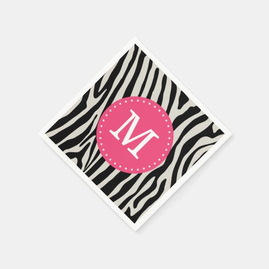 Roze en Zwarte Zebra Stripe Custom Monogram Servetten (Hoek)