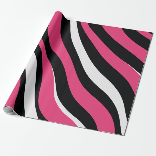 Roze en Zwarte Zebra Stripes Cadeaupapier (Uitgerold)