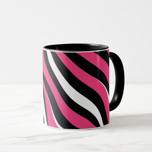 Roze en Zwarte Zebra Stripes Mok (Voorkant rechts)