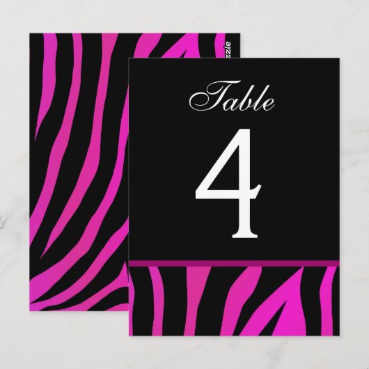 Roze en Zwarte Zebra Trouwtafel Nummer Kaart (Voorkant / Achterkant)
