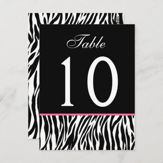 Roze en Zwarte Zebra Trouwtafel Nummer Kaart (Voorkant / Achterkant)