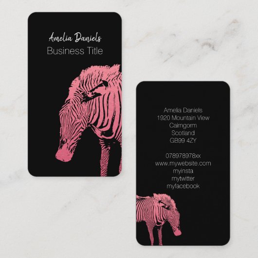 Roze en zwarte Zebra Visitekaartje (Voorkant / Achterkant)