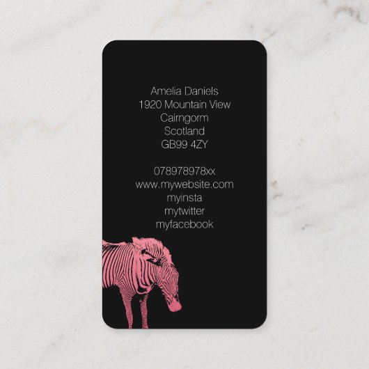 Roze en zwarte Zebra Visitekaartje (Achterkant)
