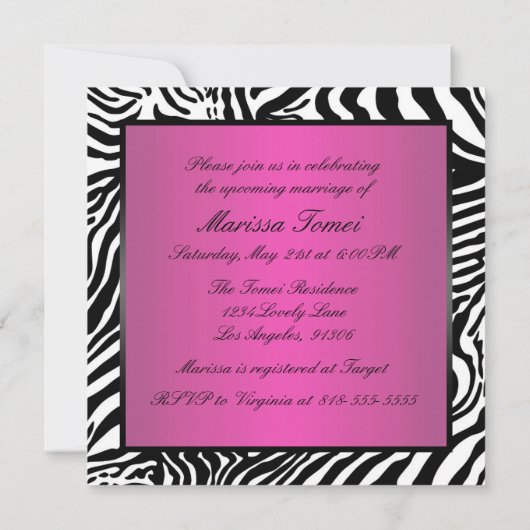 Roze en zwarte Zebra Vrijgezellenfeest Kaart (Achterkant)