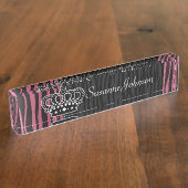 Roze en zwarte zebraafdrukken van meisjesprinses naambordje (Zijkant)