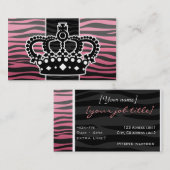 Roze en zwarte zebraafdrukken van meisjesprinses visitekaartje (Voorkant / Achterkant)