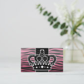 Roze en zwarte zebraafdrukken van meisjesprinses visitekaartje (Staand voorkant)
