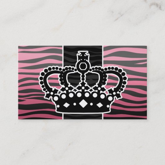 Roze en zwarte zebraafdrukken van meisjesprinses visitekaartje (Voorkant)