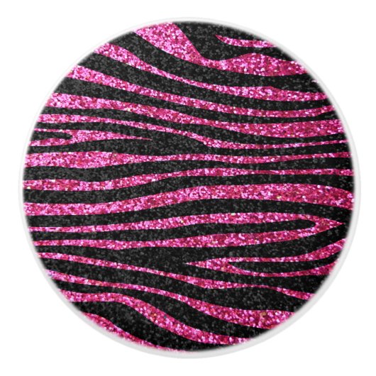 Roze en zwarte zebrapatroon (faux glitter) keramische knop (Voorkant)