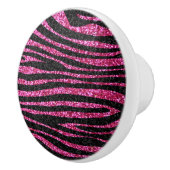 Roze en zwarte zebrapatroon (faux glitter) keramische knop (Rechts)