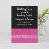 Roze en Zwarte Zebraprint Verjaardagsuitnodiging Kaart (Staand voorkant)