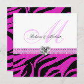 Roze en zwarte Zebrastripes Wedding-uitnodigingen Kaart (Voorkant / Achterkant)