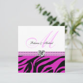 Roze en zwarte Zebrastripes Wedding-uitnodigingen Kaart (Staand voorkant)