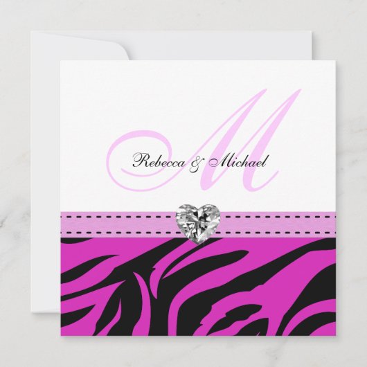 Roze en zwarte Zebrastripes Wedding-uitnodigingen Kaart (Voorkant)