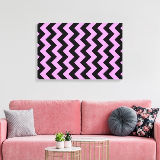 Roze en zwarte zigzag canvas afdruk (Insitu (Woonkamer))