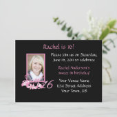 Roze en zwarte zoet 16 Uitnodiging (Staand voorkant)