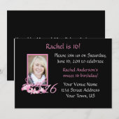 Roze en zwarte zoet 16 Uitnodiging (Voorkant / Achterkant)