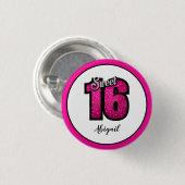Roze en zwarte zoete 16 Birthday Glitter Button (Voorkant /achterkant)